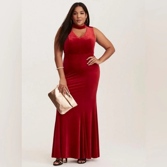 Torrid • Special Occasion Red Velvet Cutout Gown - Picture 1 of 9